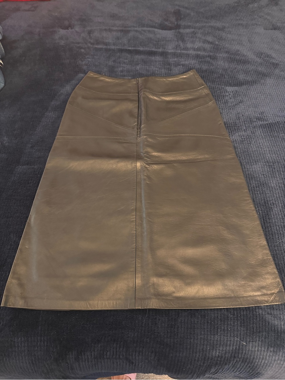 Barami Genuine Leather A-Line Midi Skirt — Black